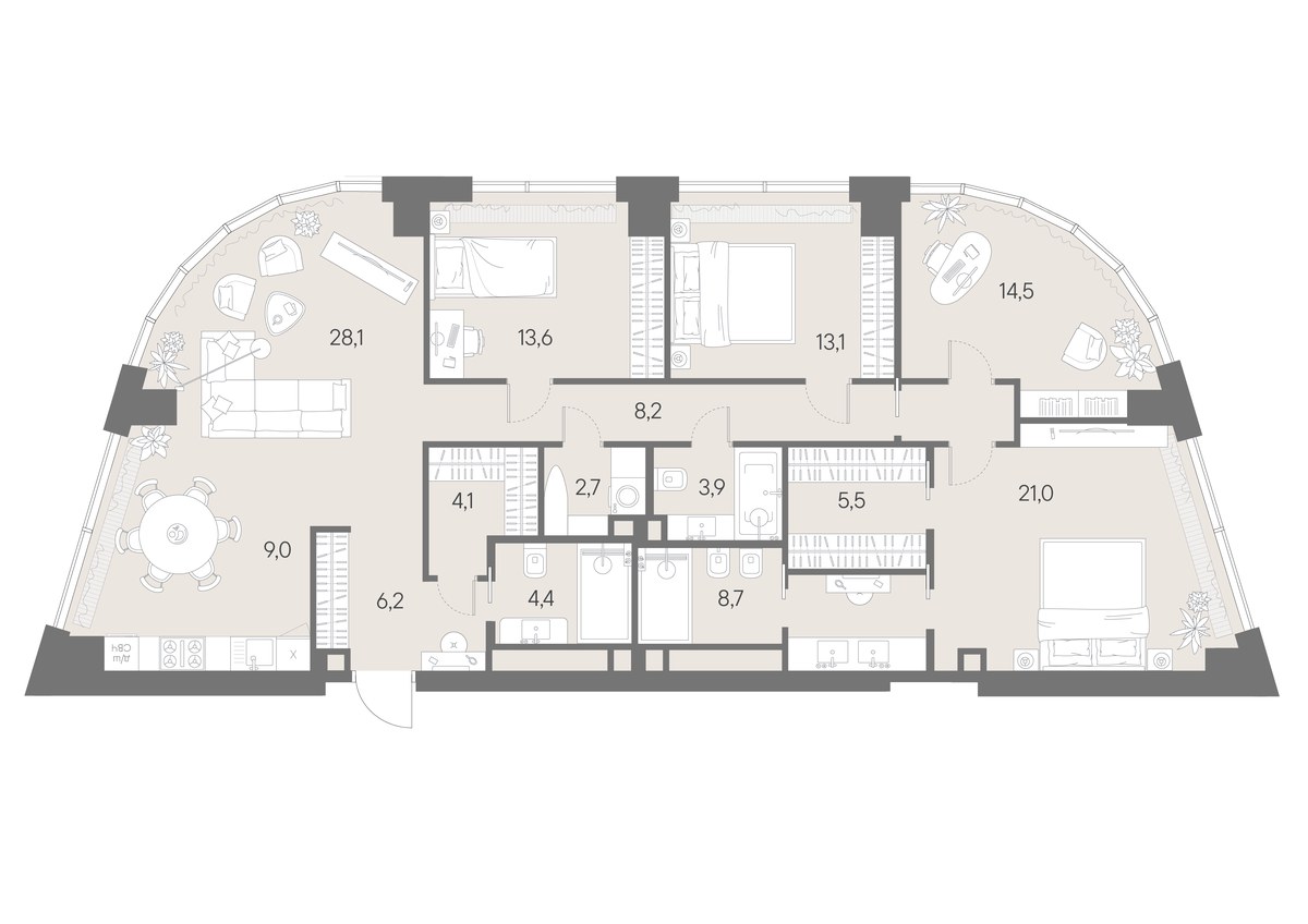 Планировка: Студия, 143.0 м²