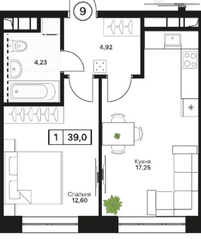 Планировка 39.0 м²