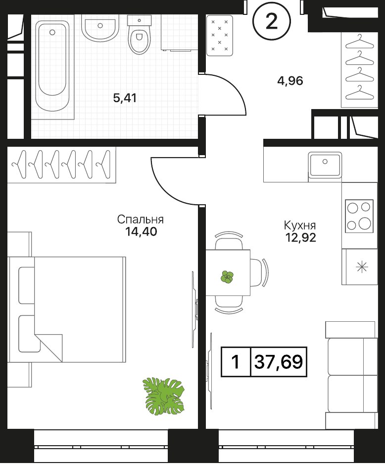Планировка 37.69 м²