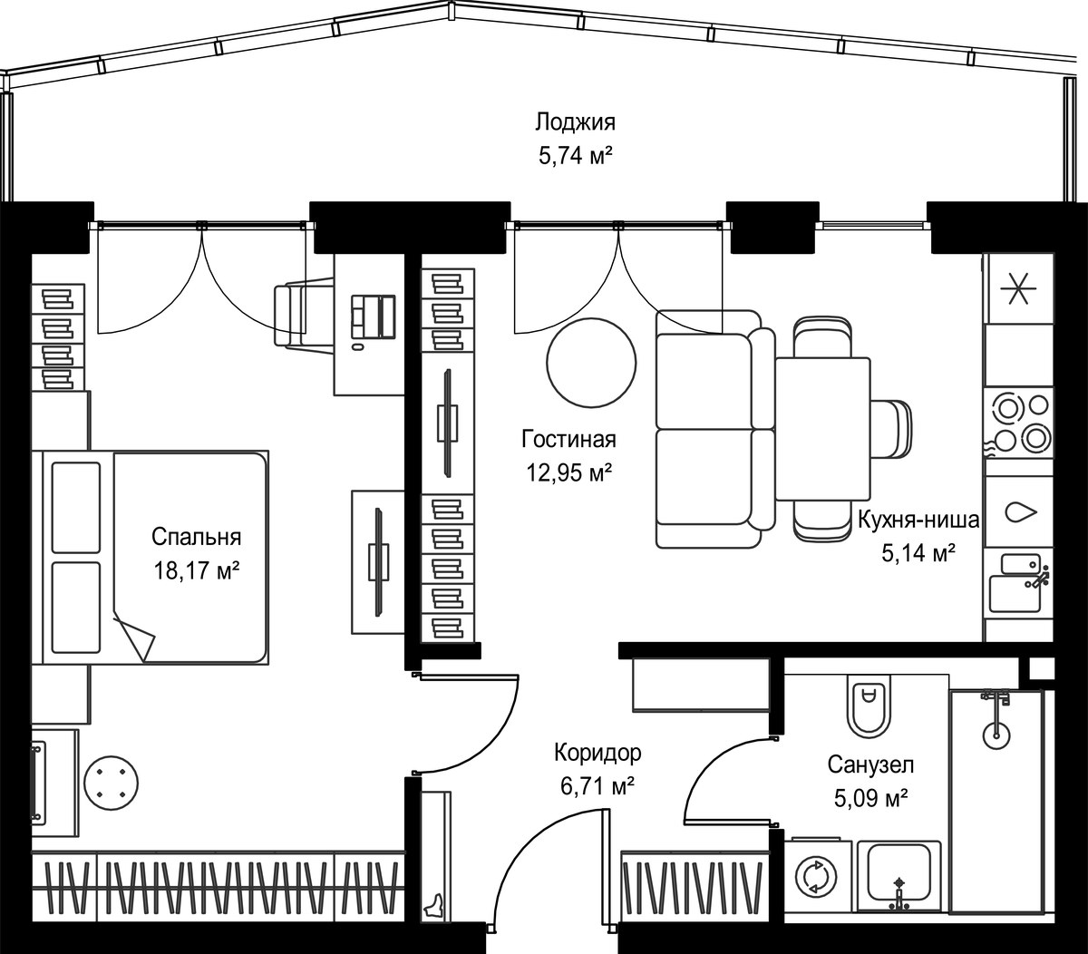 Планировка 53.8 м²