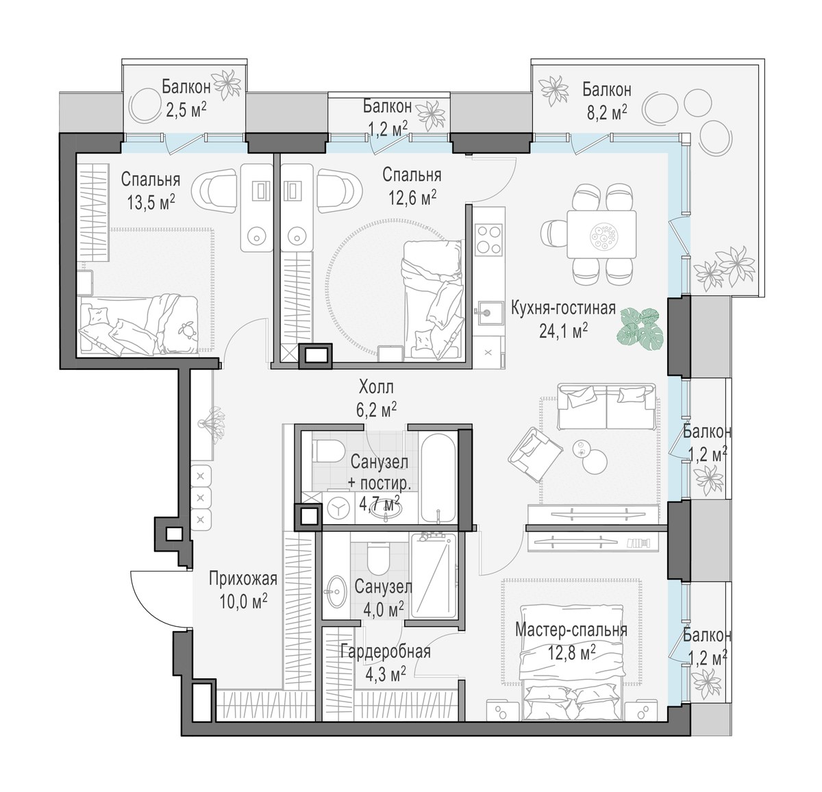 Планировка 96.7 м²