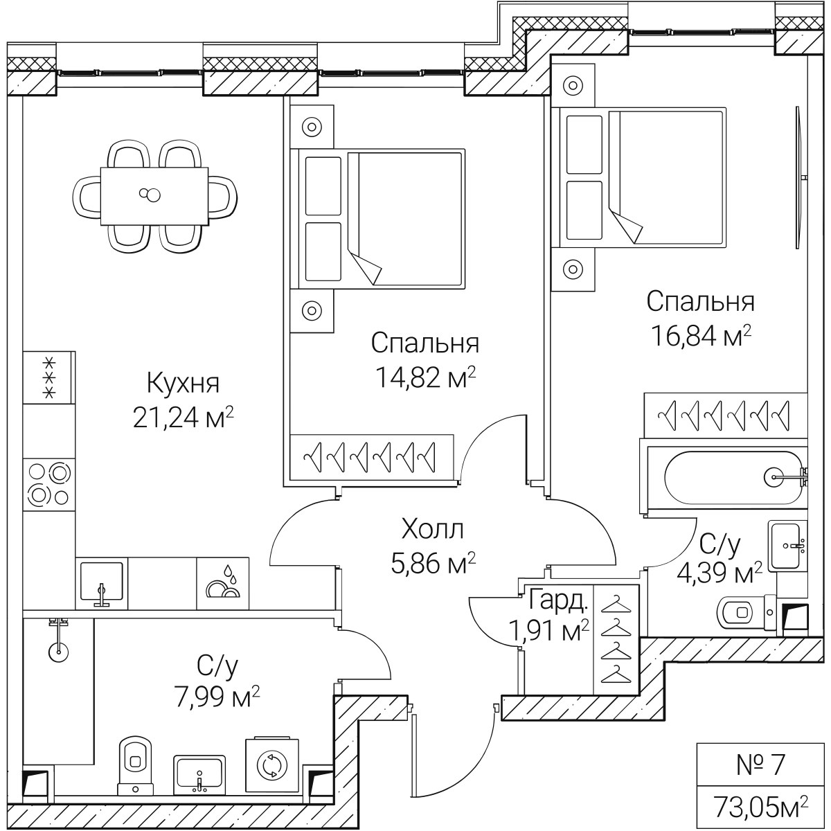 Планировка 73.05 м²