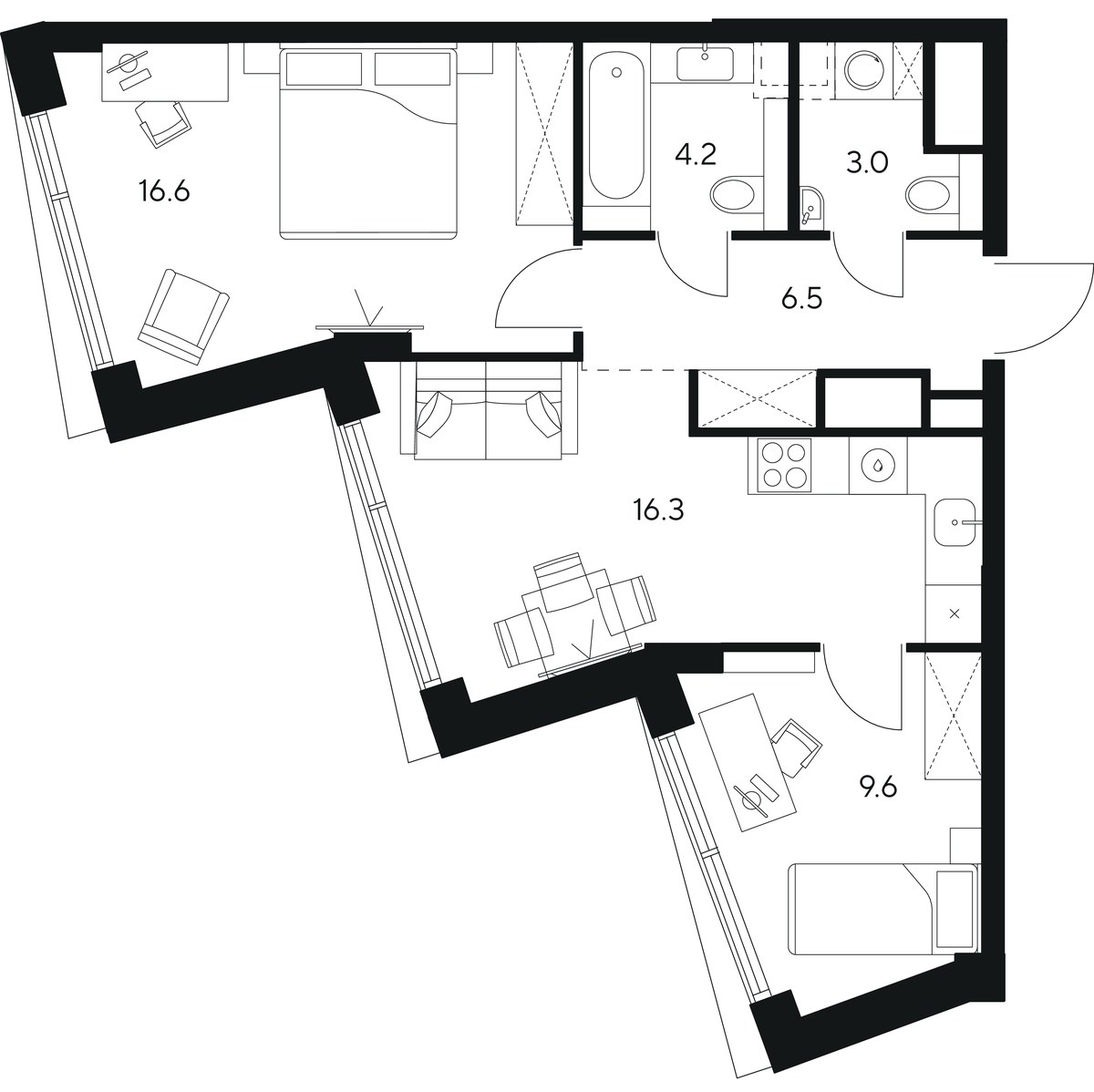 Планировка 56.2 м²