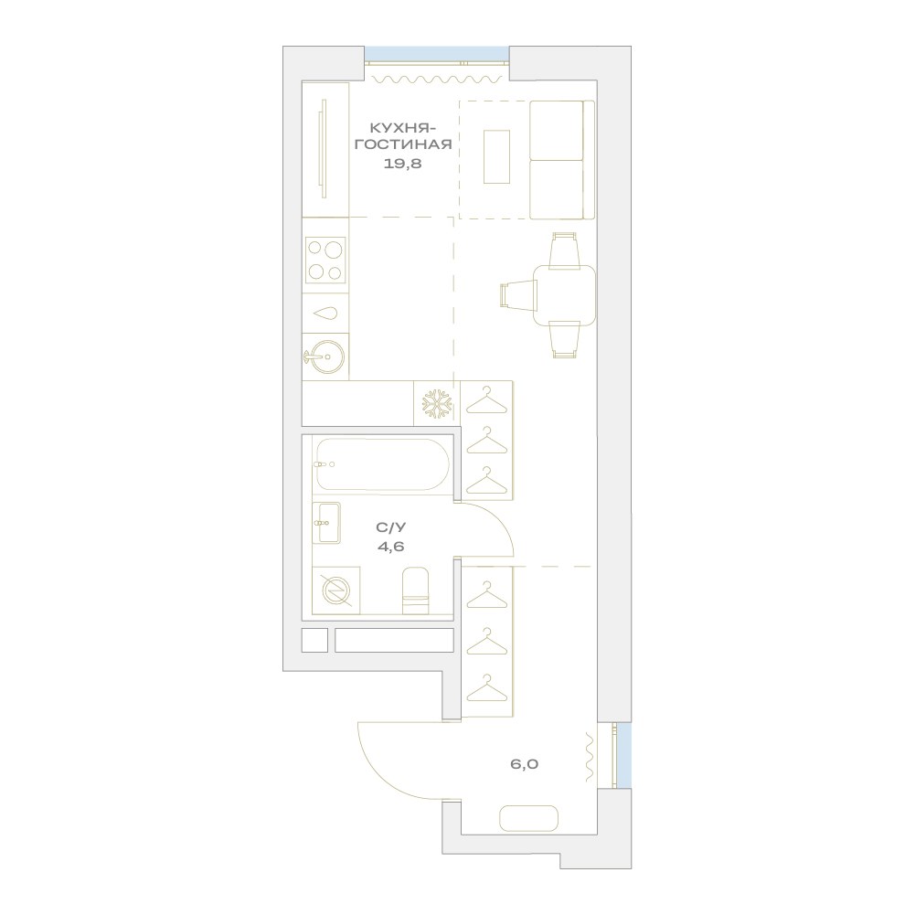 Планировка: Студия, 30.4 м²