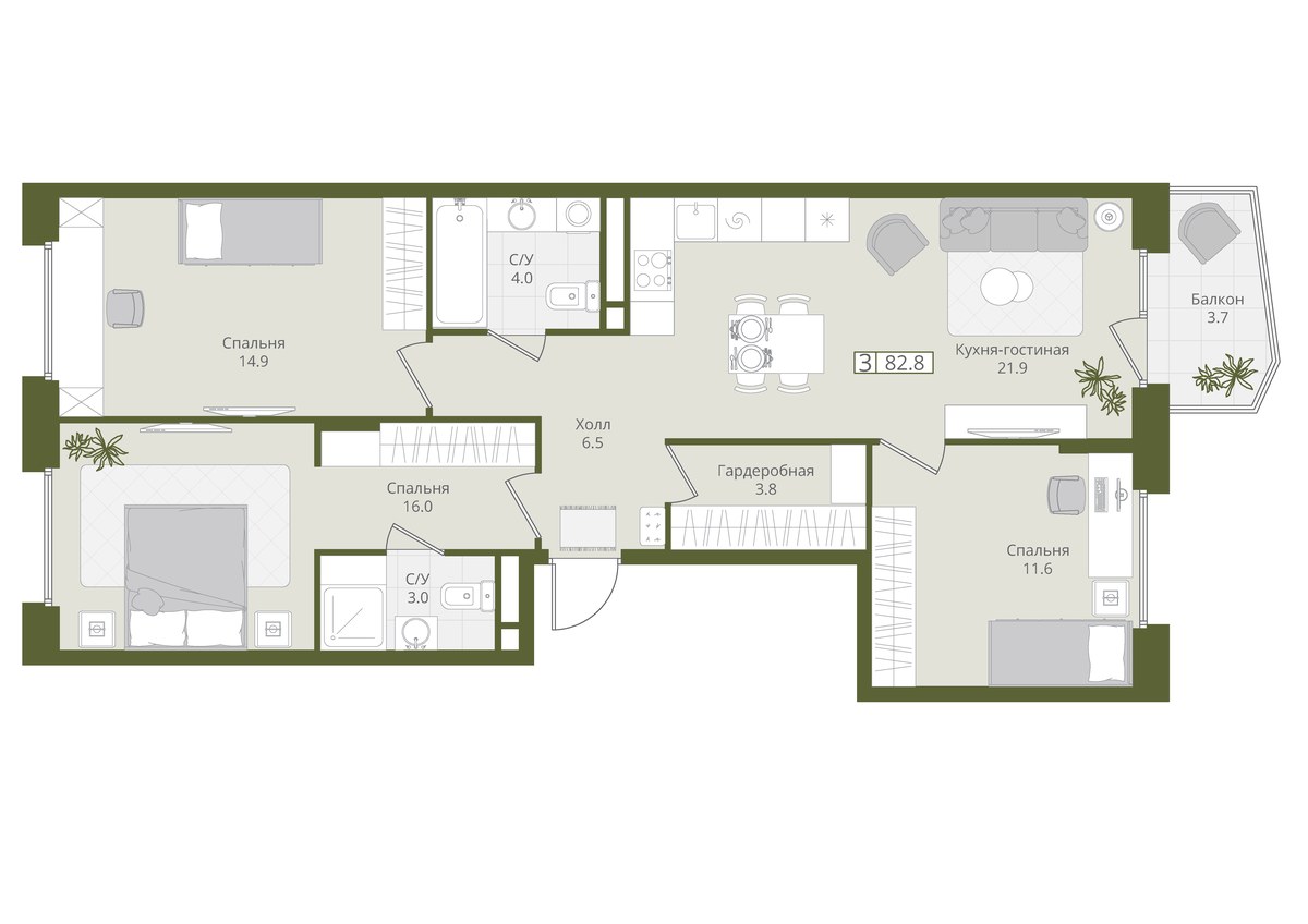 Планировка 82.8 м²