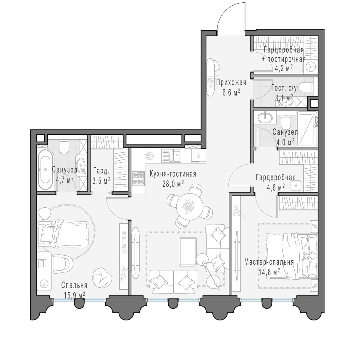 Планировка 89.9 м²