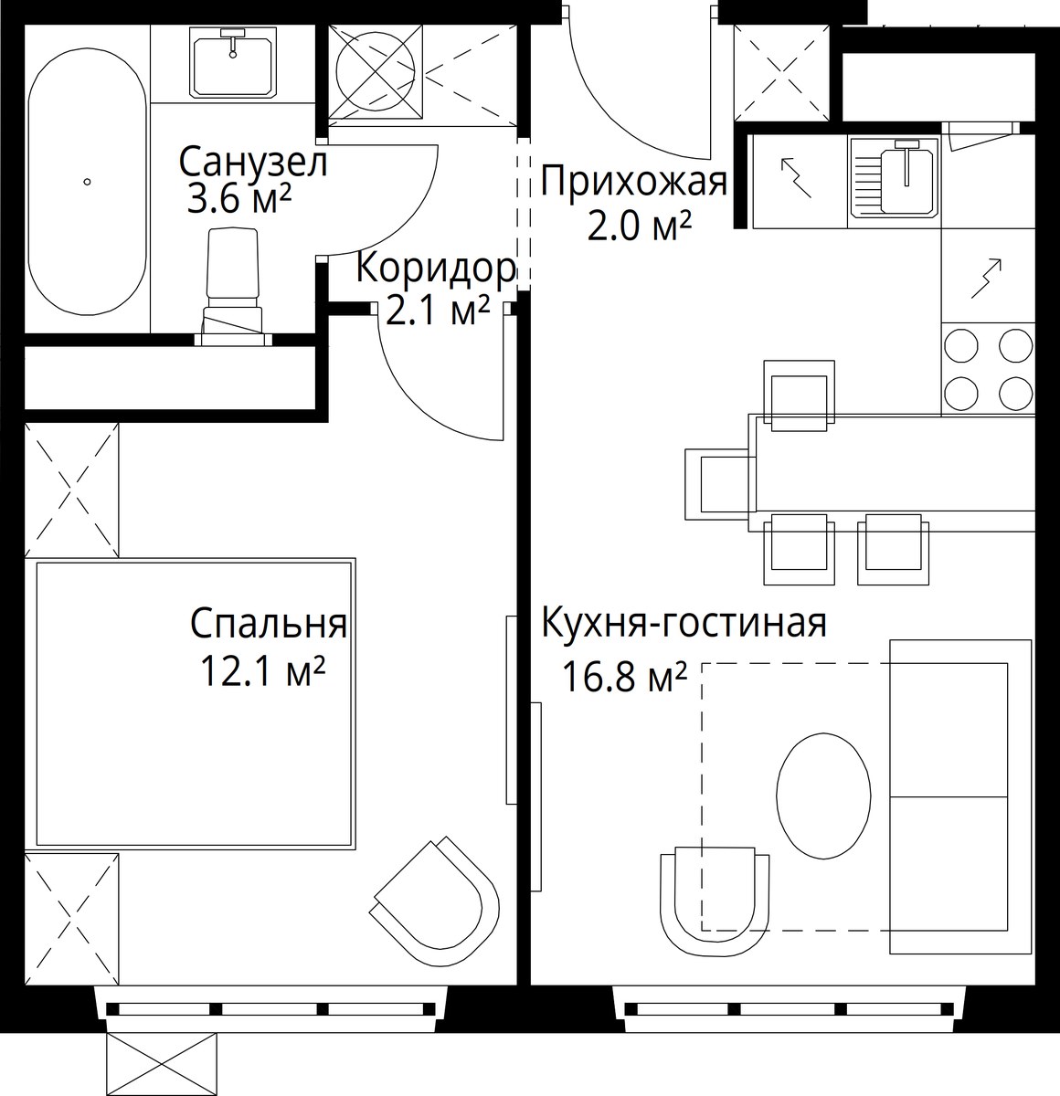 Планировка 36.6 м²