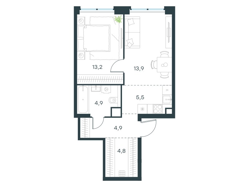 Планировка 47.2 м²