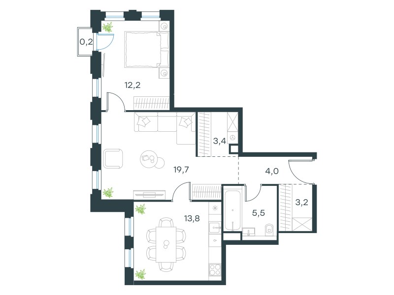 Планировка 62.0 м²