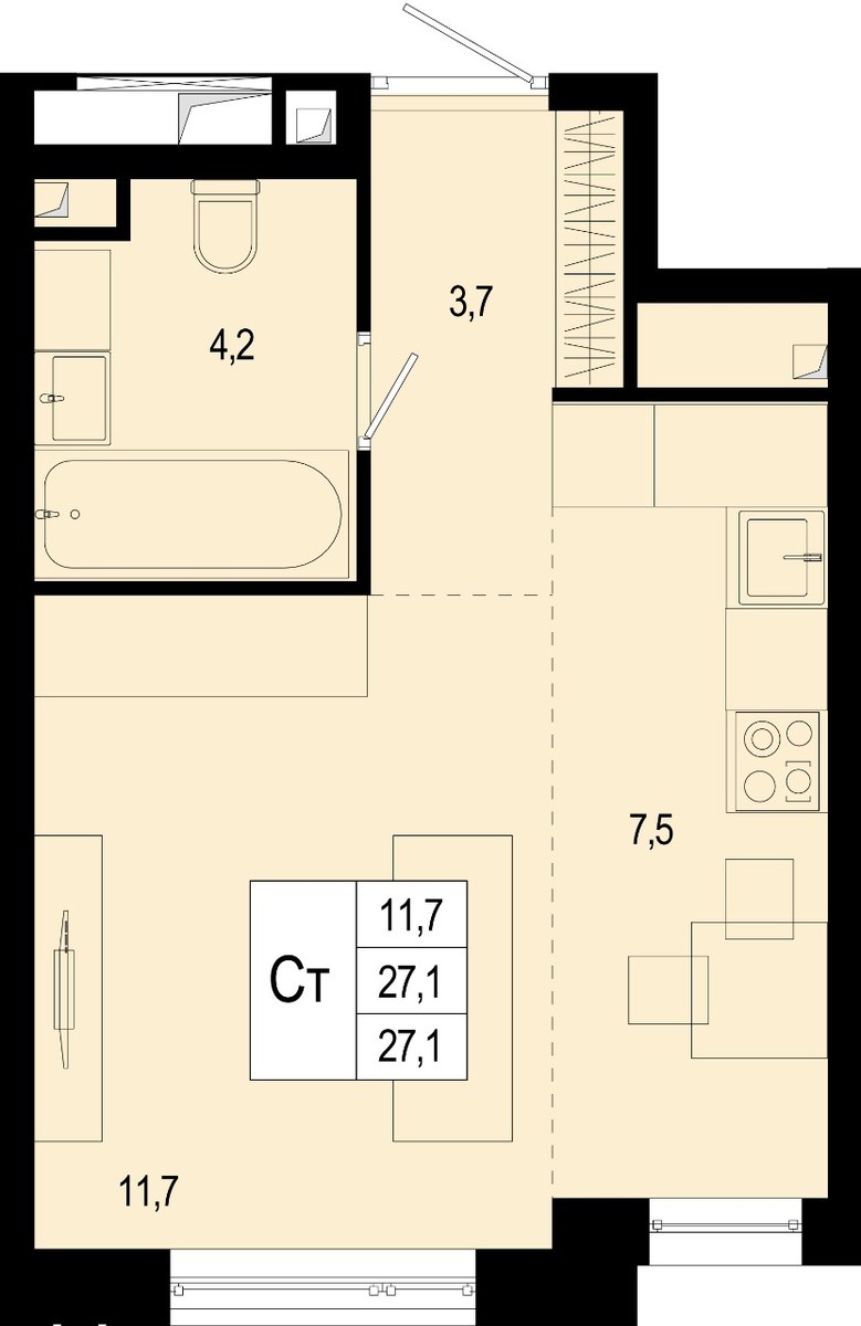 Планировка 28.5 м²