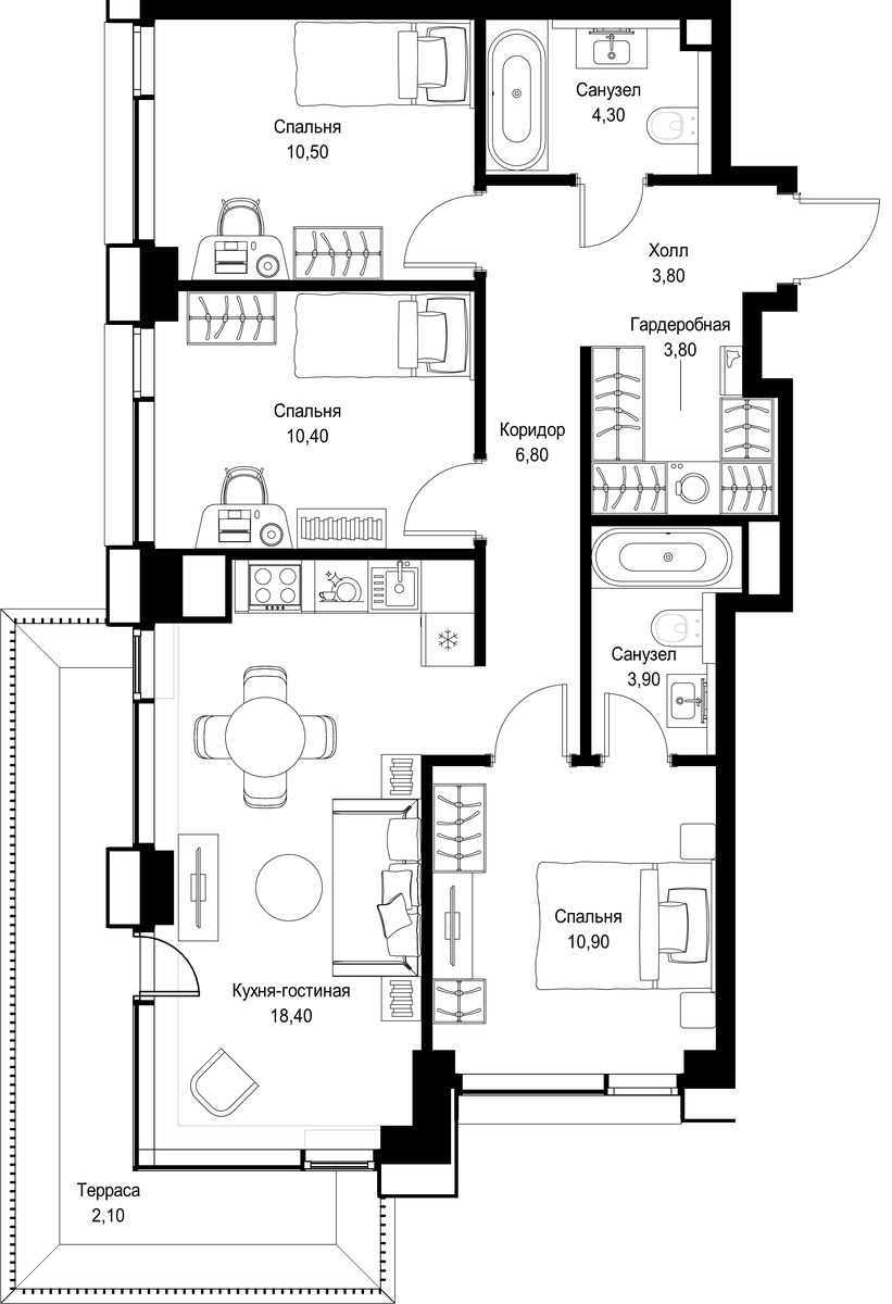 Планировка 74.9 м²