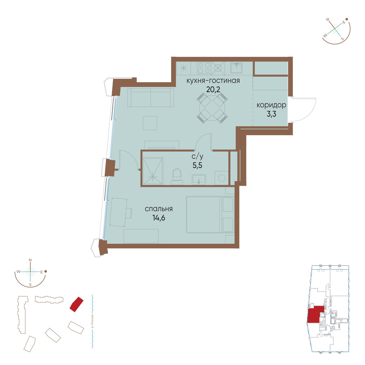 Планировка 43.6 м²