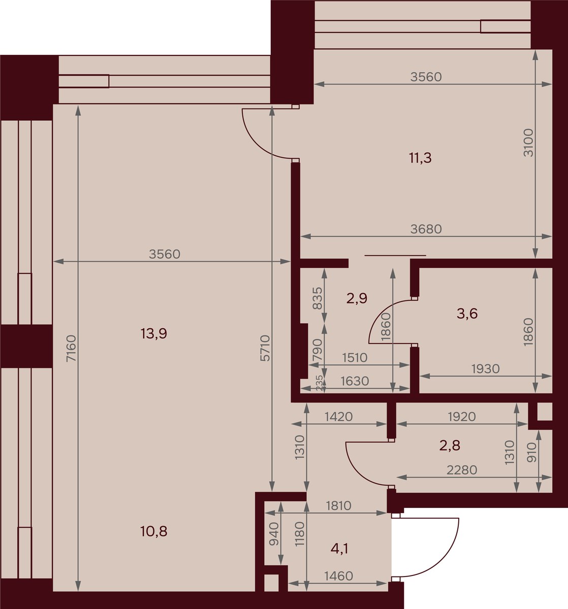 Планировка: 1-комнатная, 48.9 м²