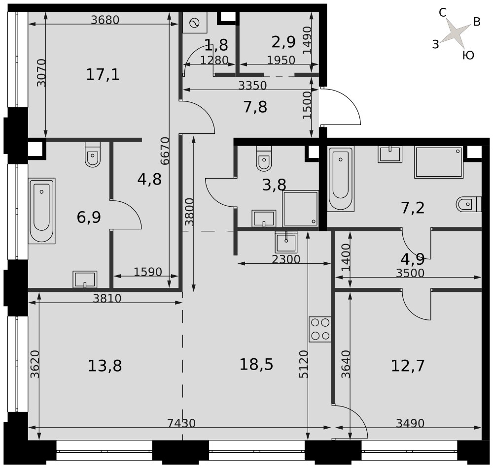 Планировка 97.4 м²