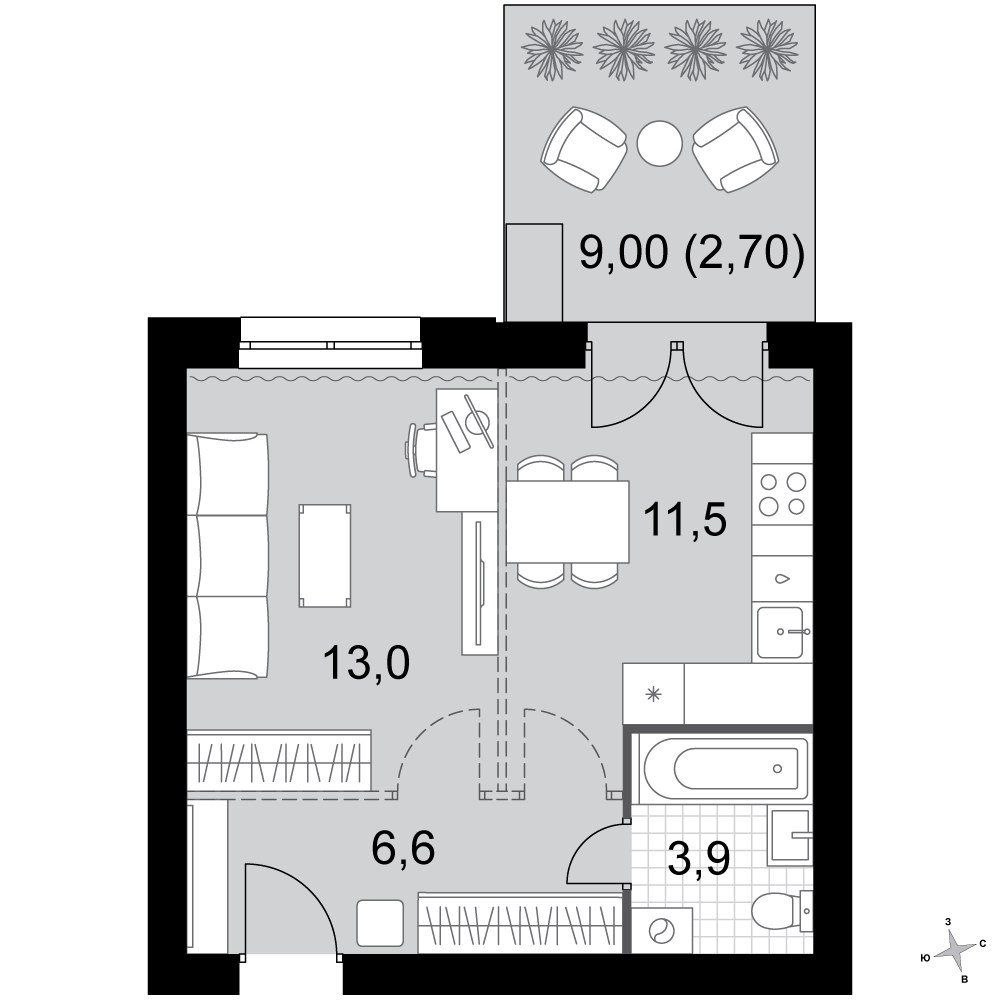 Планировка 37.7 м²