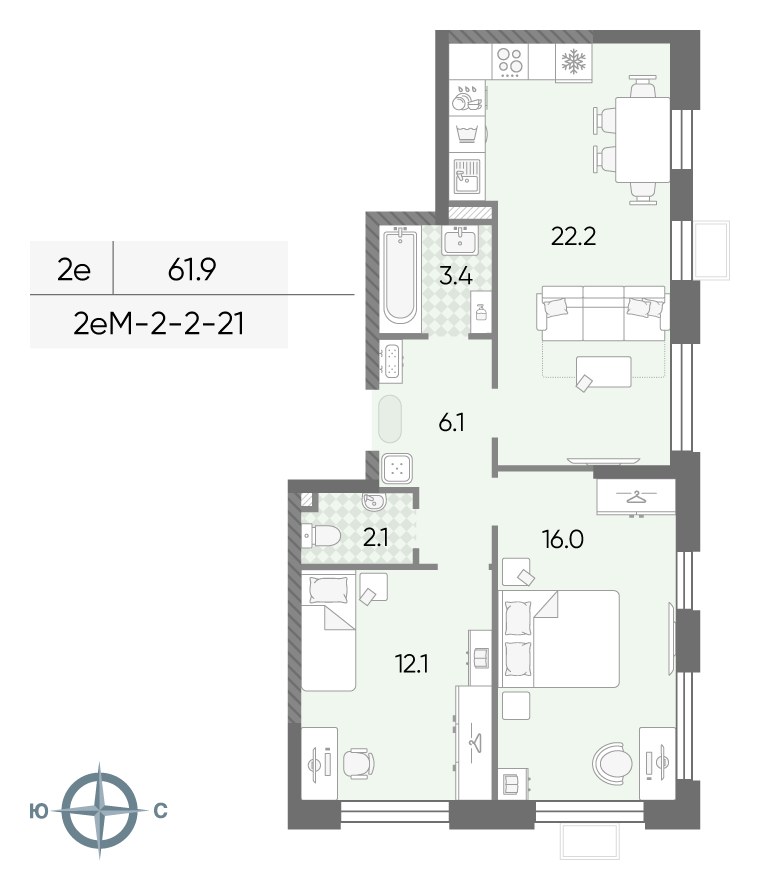 Планировка 61.9 м²