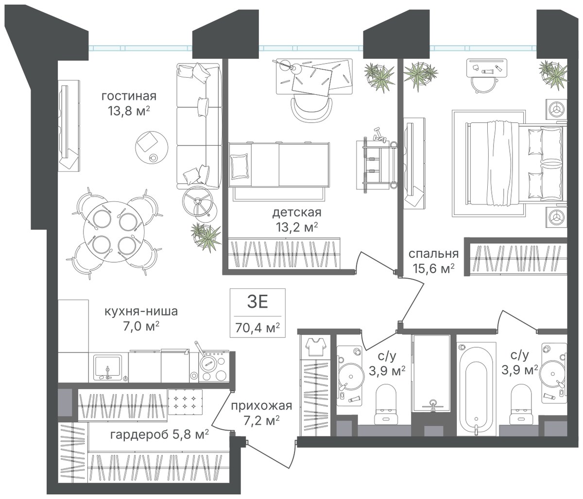Планировка 70.4 м²