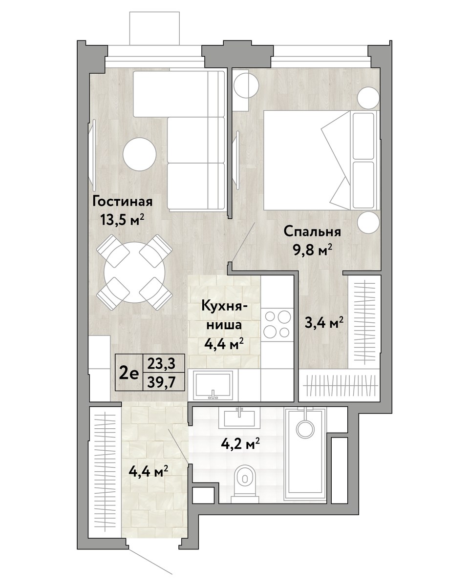 Планировка 39.7 м²