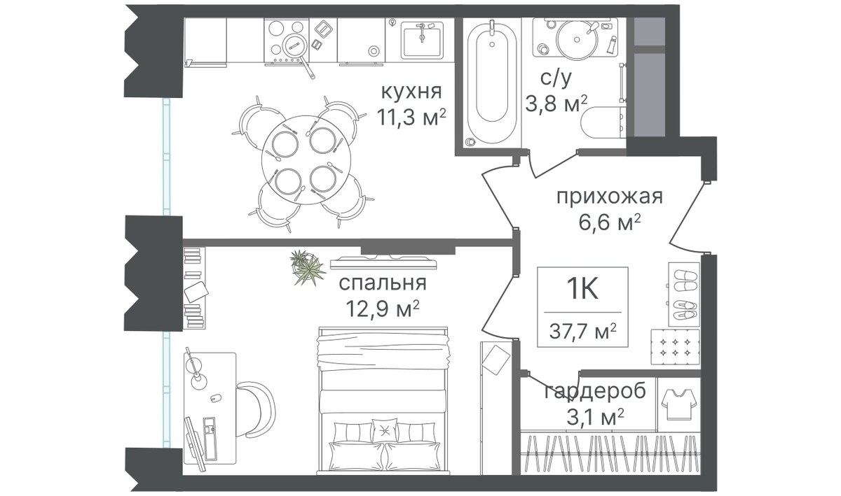 Планировка 37.7 м²