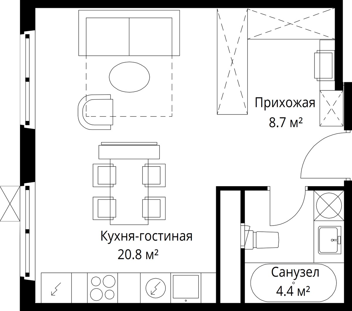 Планировка 33.9 м²