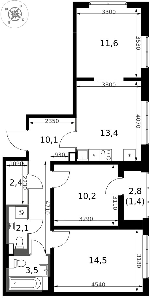 Планировка 70.3 м²