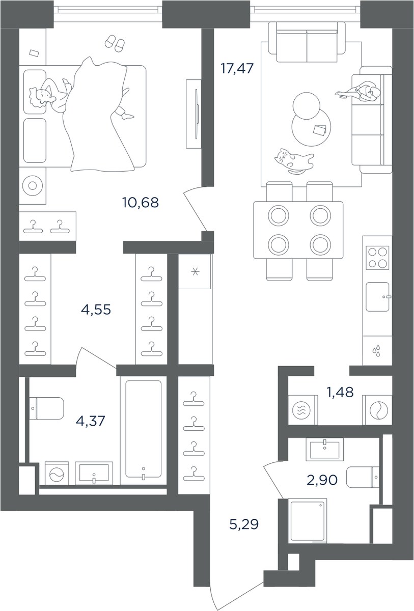 Планировка 46.74 м²