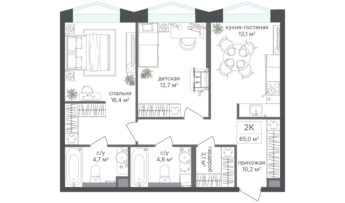 Планировка 65.0 м²
