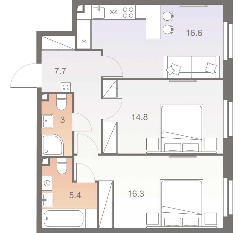 Планировка 63.8 м²