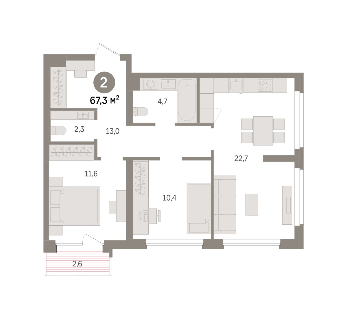 Планировка 67.3 м²