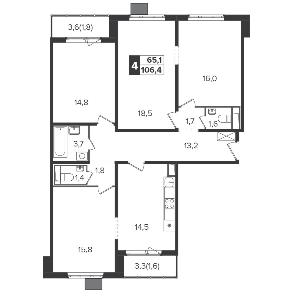 Планировка 106.1 м²