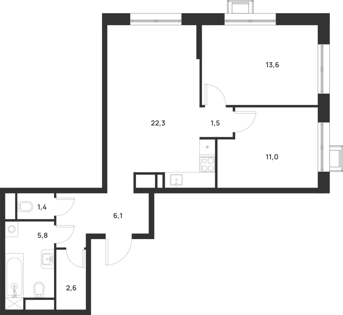 Планировка 64.3 м²