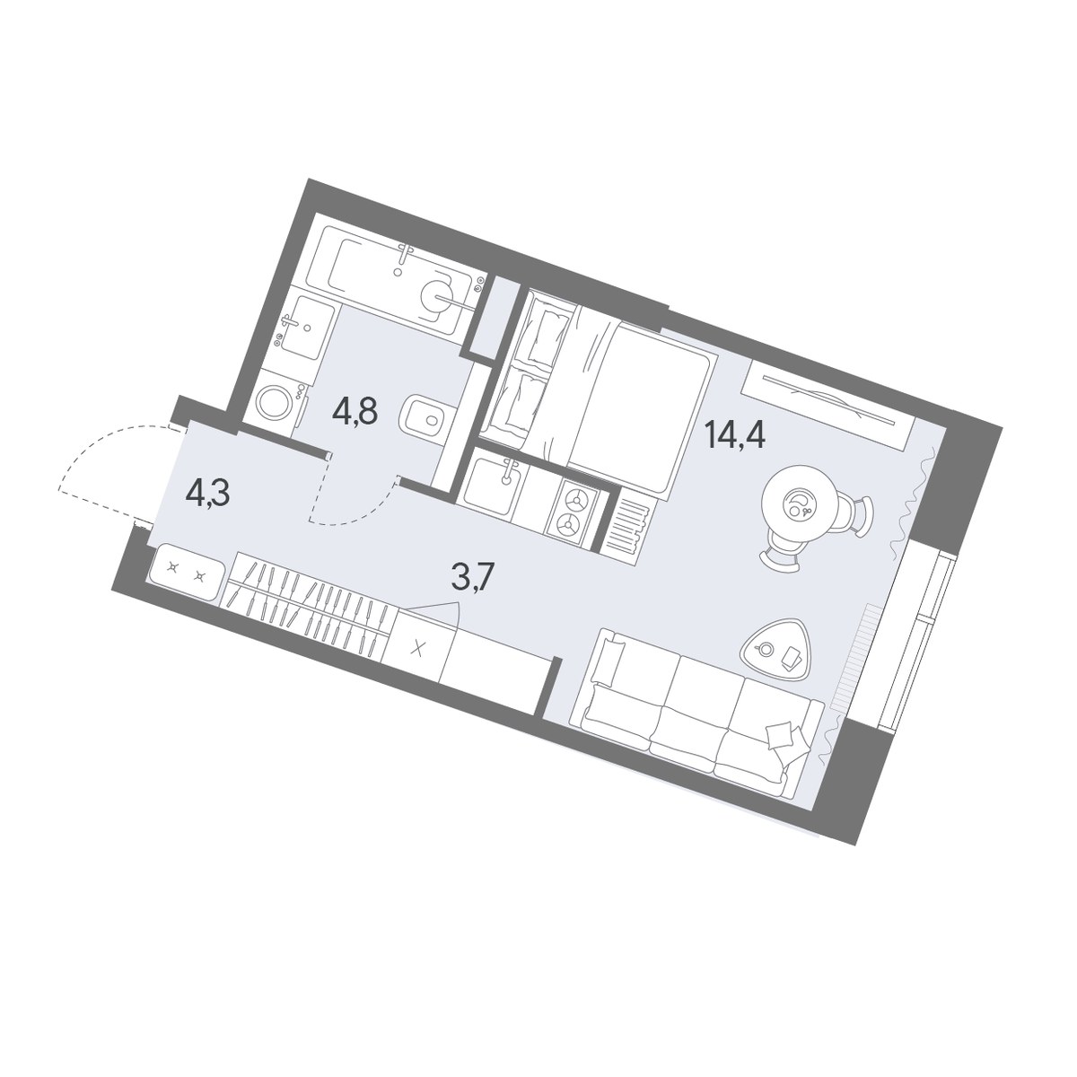 Планировка: 1-комнатная, 27.2 м²