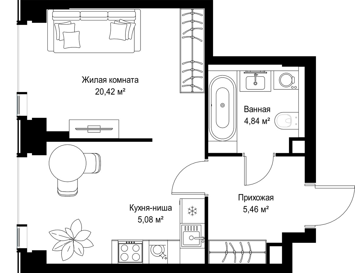 Планировка 35.8 м²