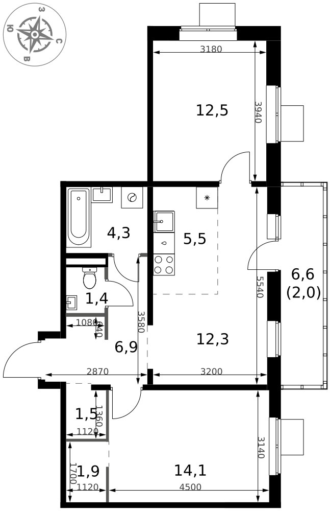 Планировка 62.4 м²