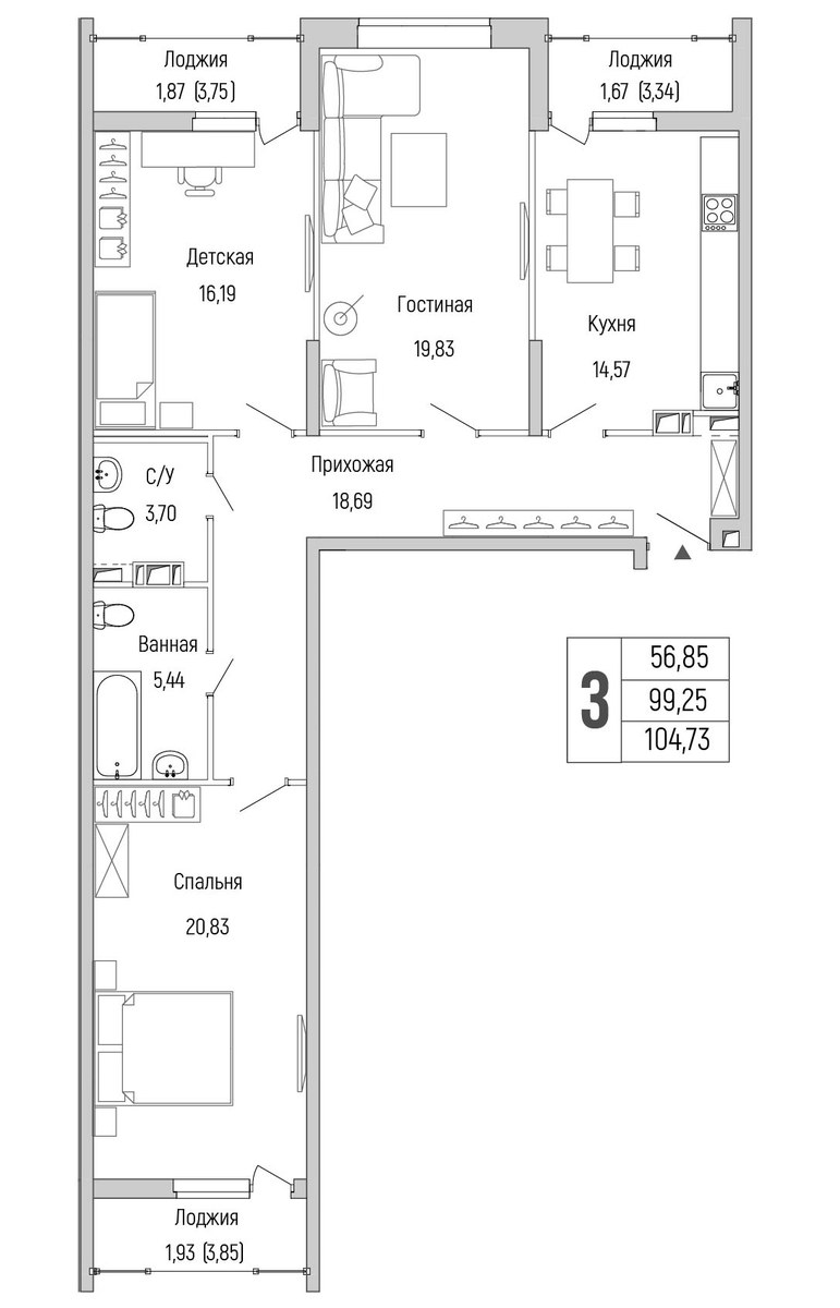 Планировка 104.73 м²
