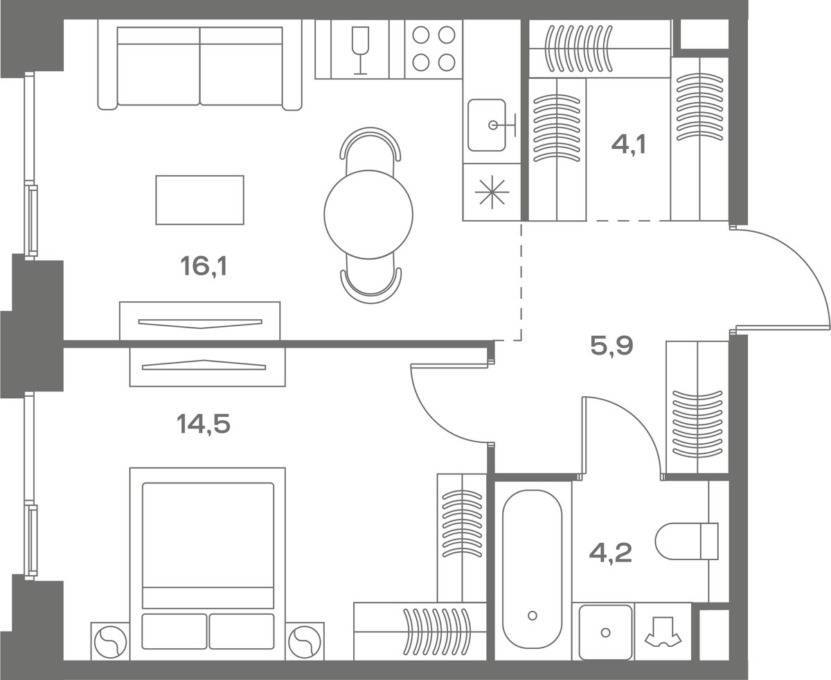 Планировка 44.8 м²