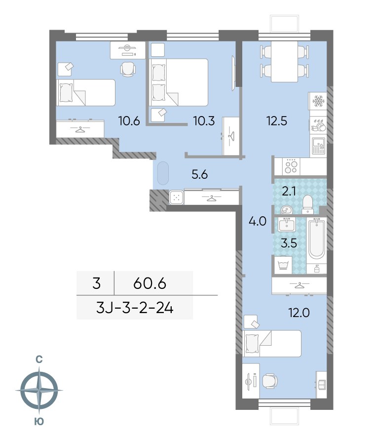 Планировка 60.8 м²