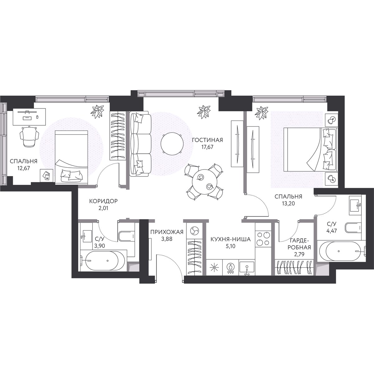 Планировка 66.7 м²