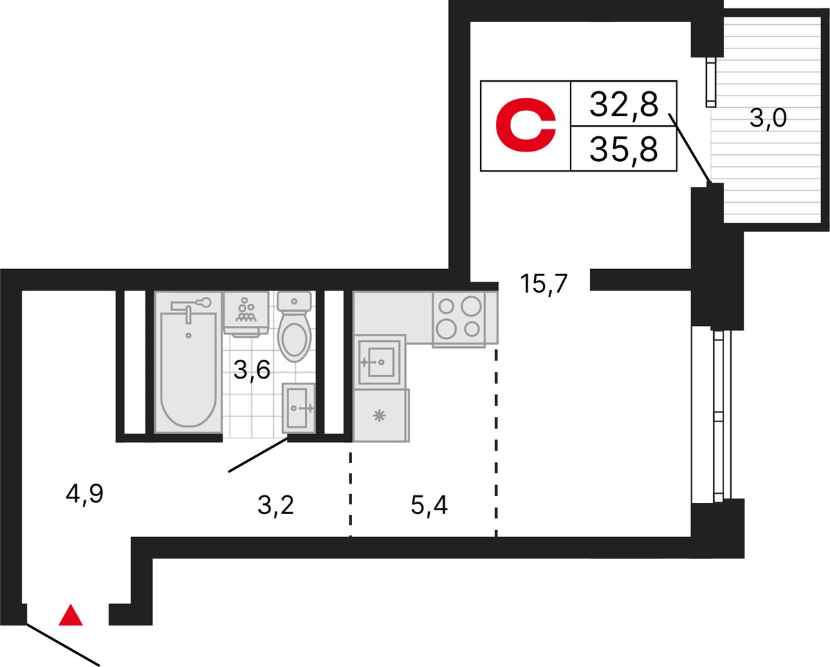 Планировка 35.8 м²