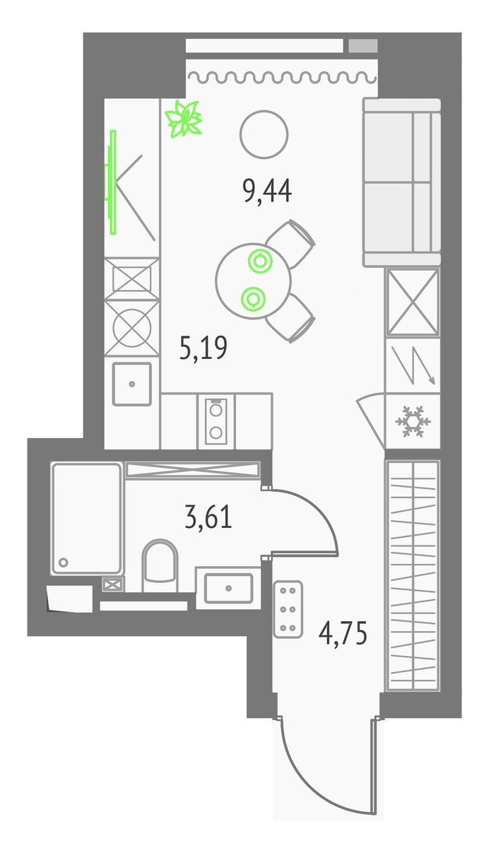 Планировка 22.99 м²