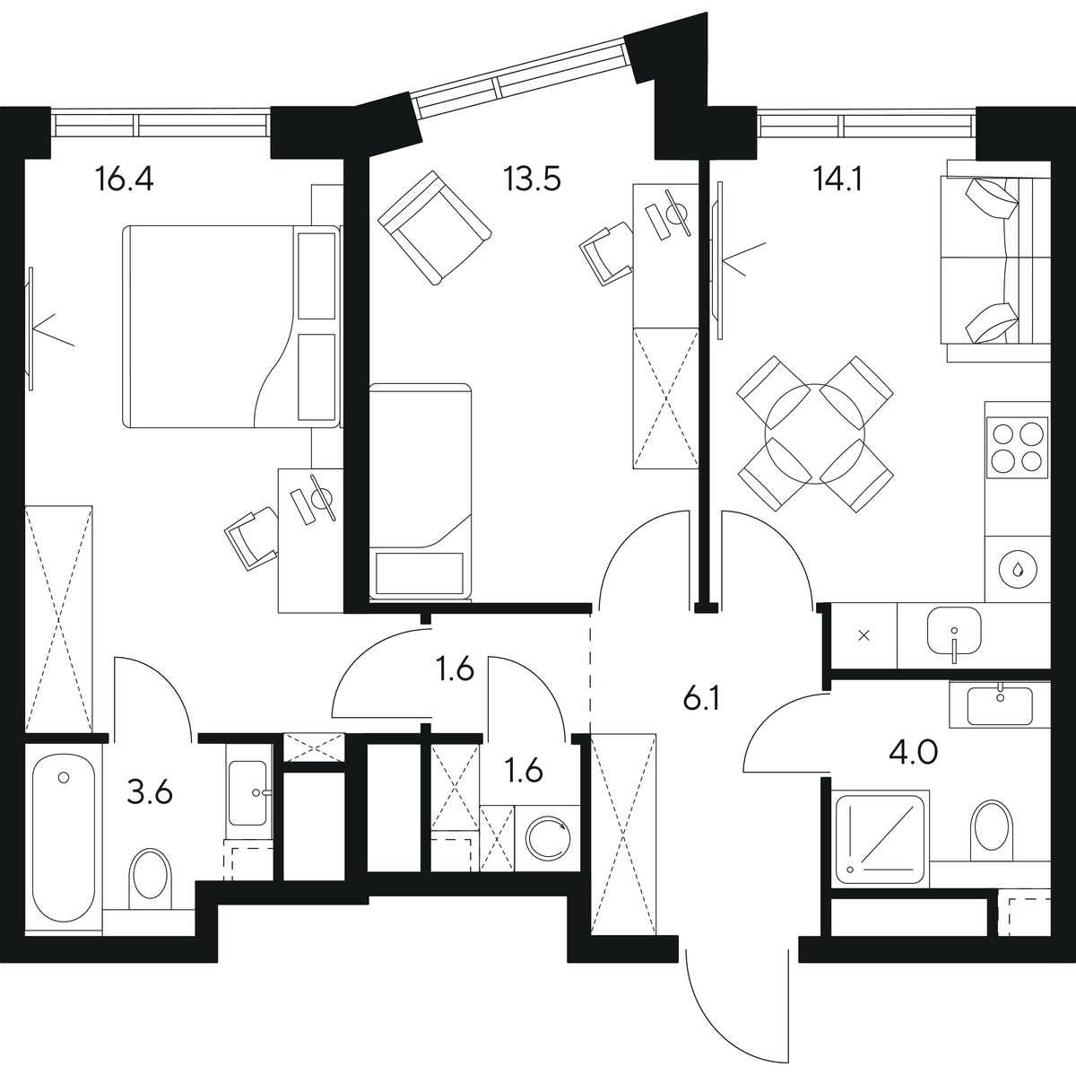 Планировка 60.9 м²