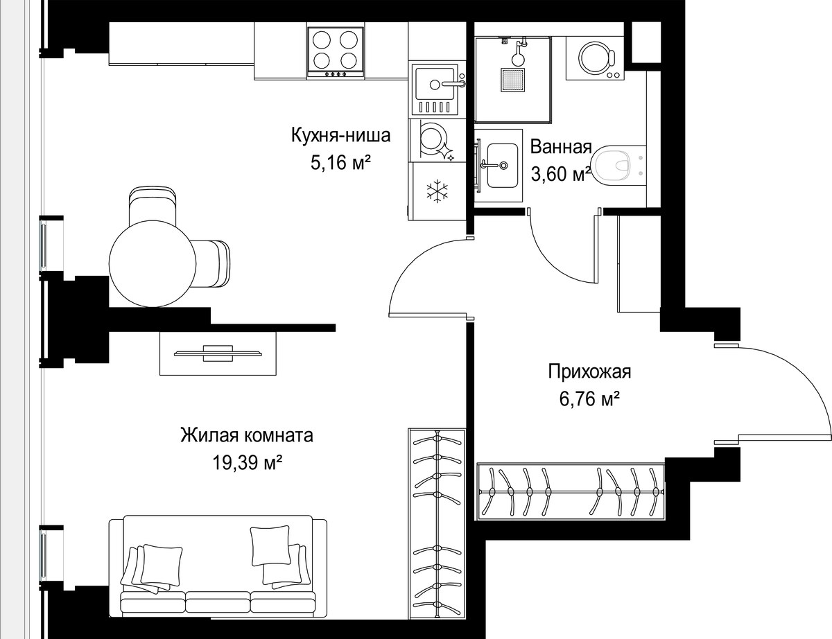 Планировка 34.91 м²