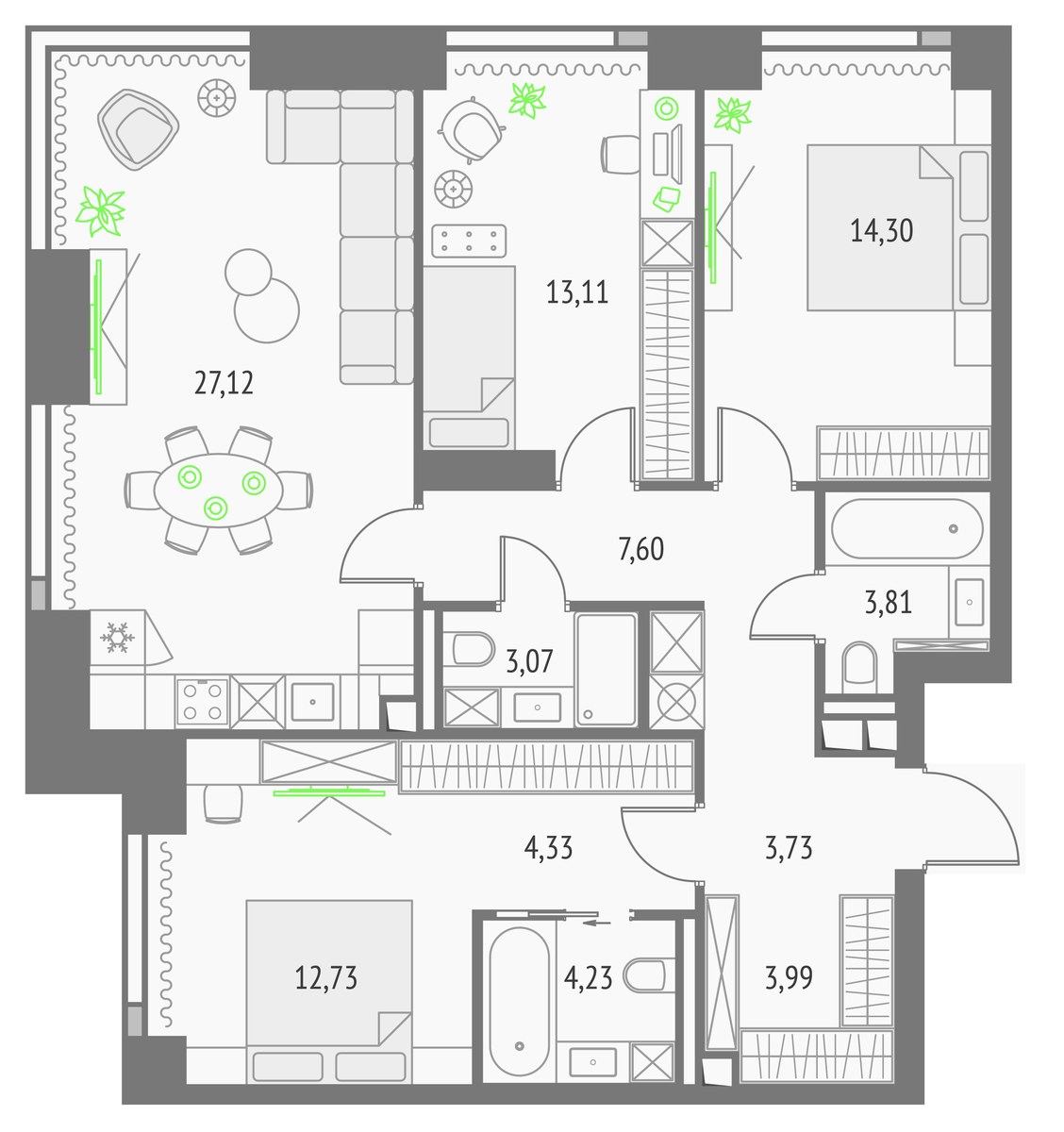 Планировка 98.02 м²