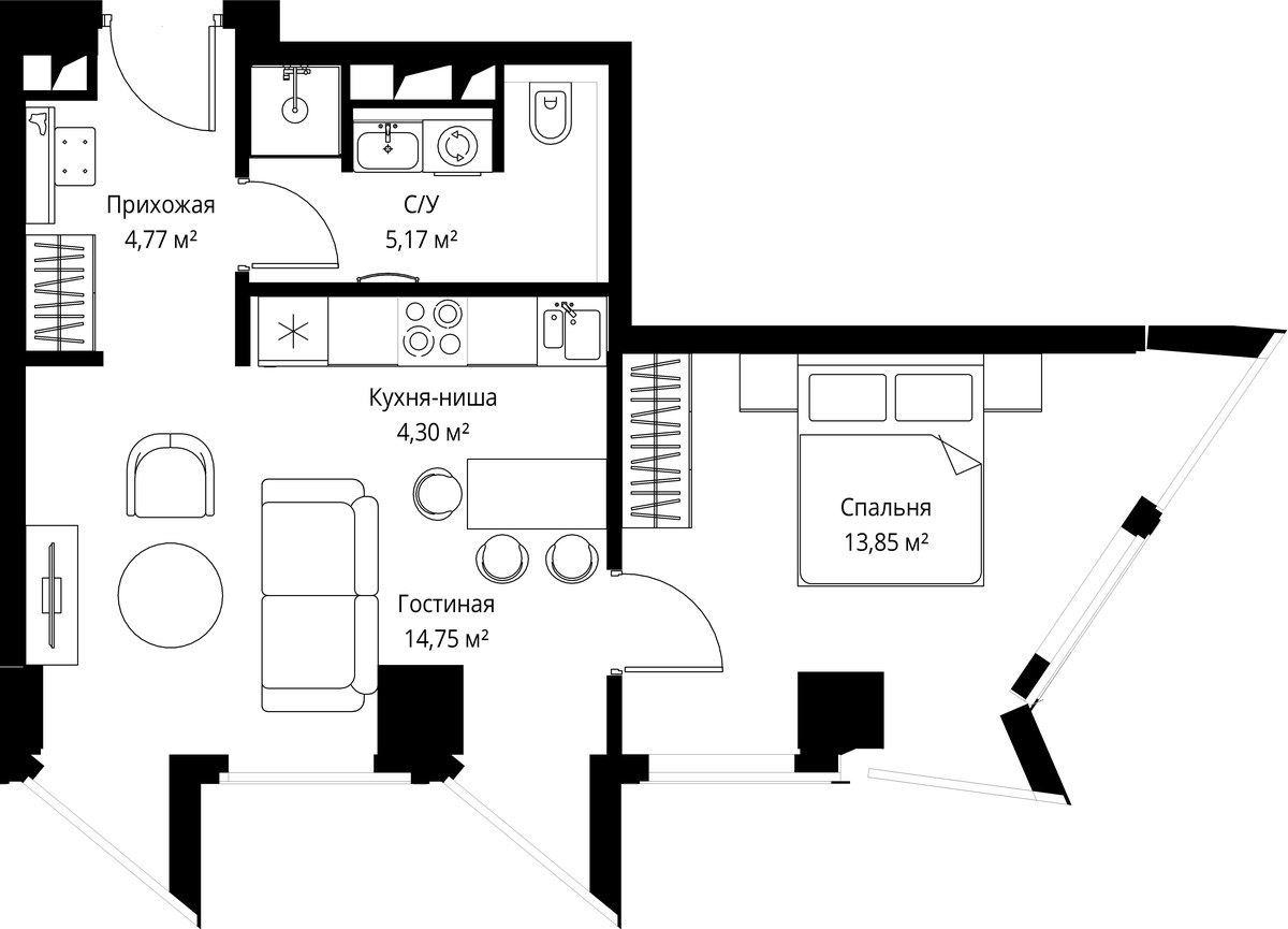 Планировка 43.1 м²