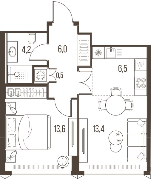 Планировка 44.2 м²