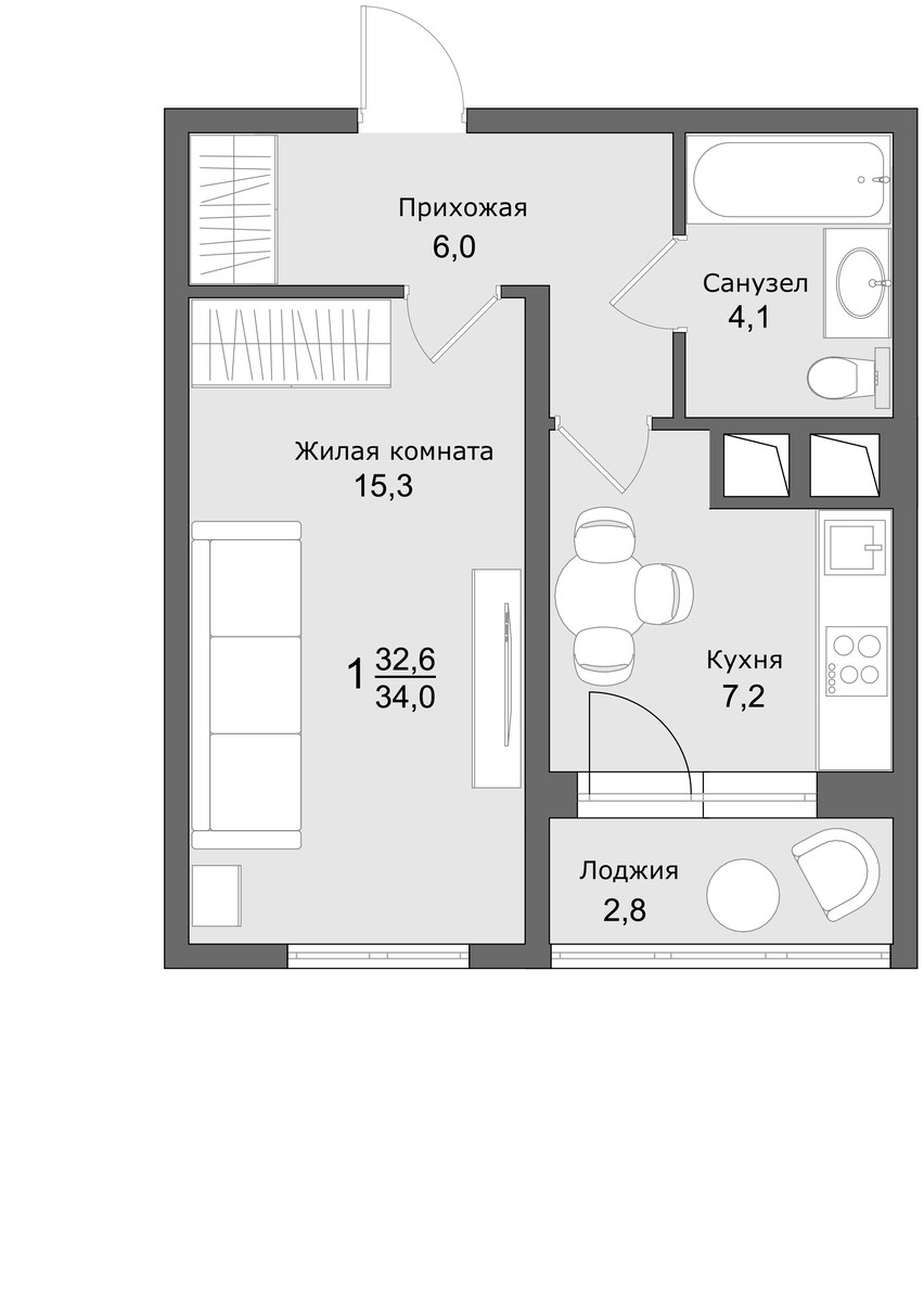 Планировка 34.0 м²