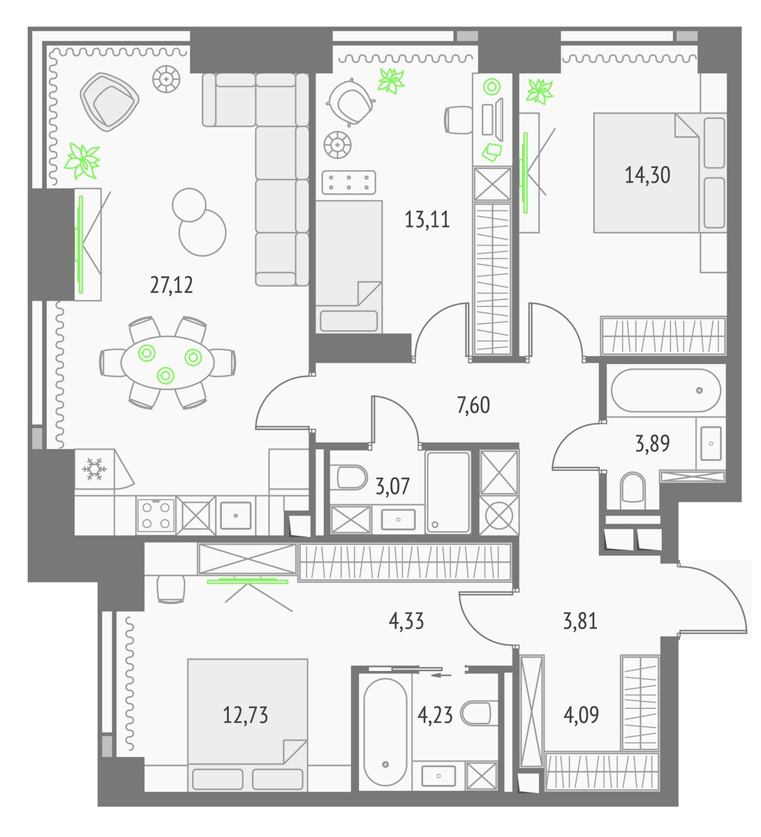 Планировка 98.28 м²