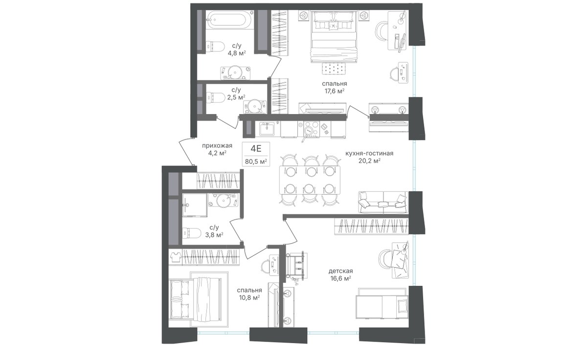 Планировка 80.2 м²