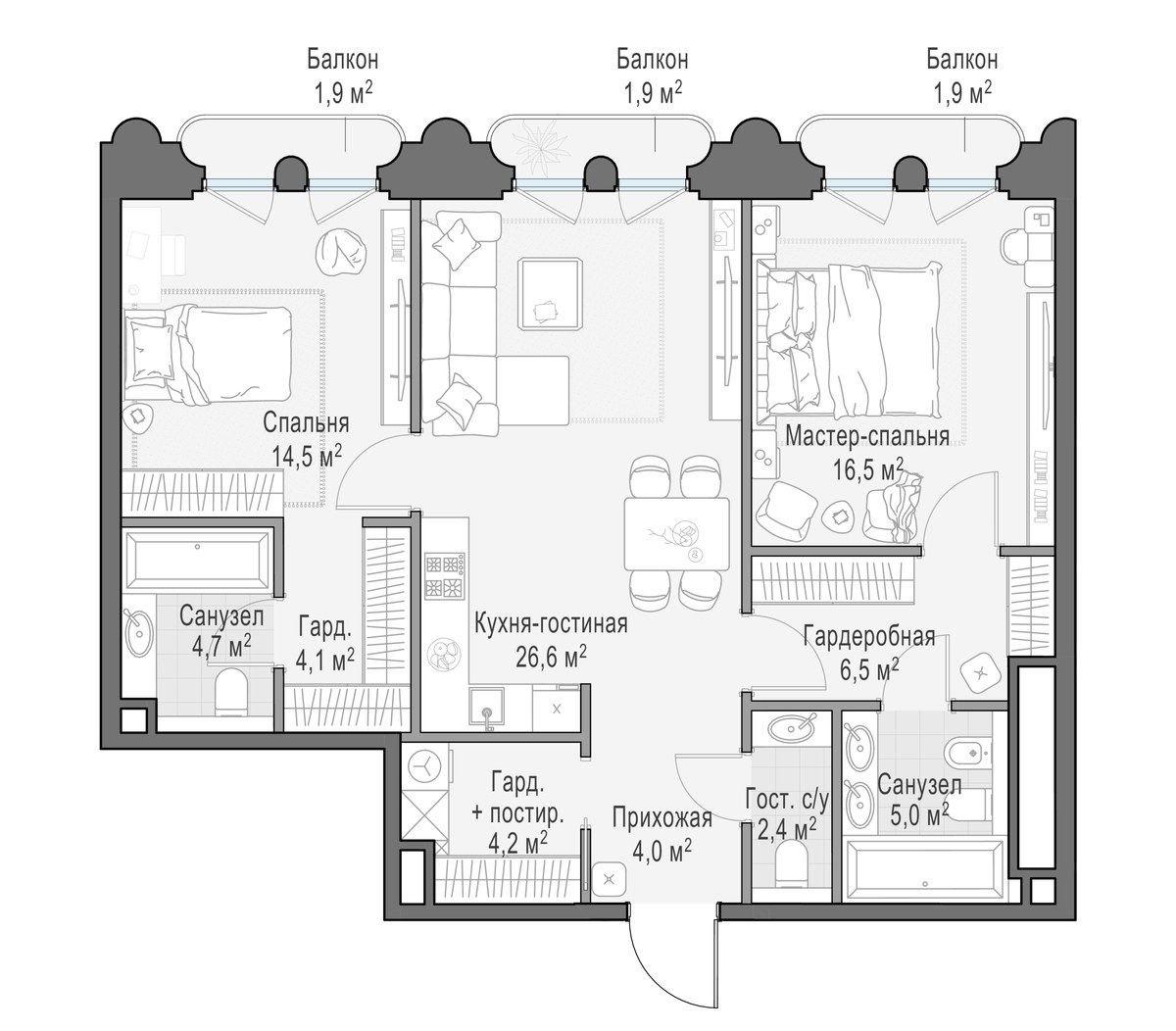Планировка 90.4 м²