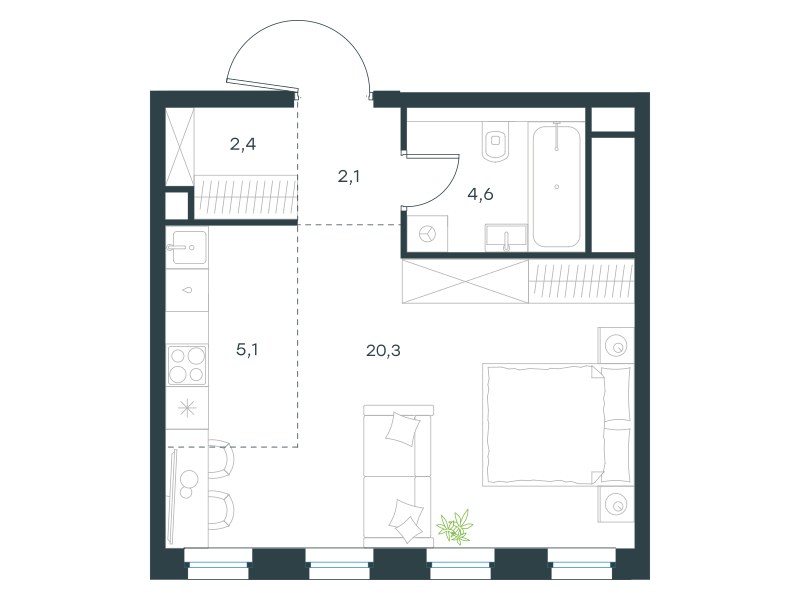 Планировка 34.4 м²